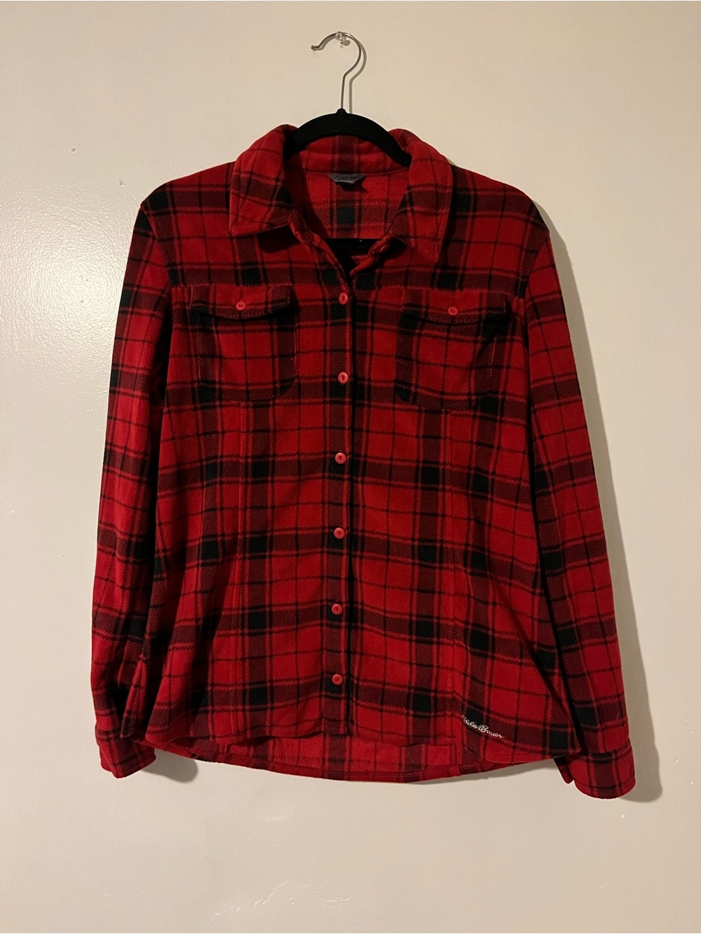 Eddie Bauer Red and Black Plaid Button-Down Shirt